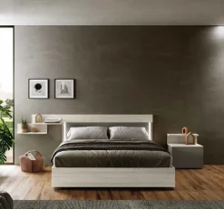 Letto matrimoniale moderno con testiera illuminata Noce Biondo disponibile in 2 misure e vari colori