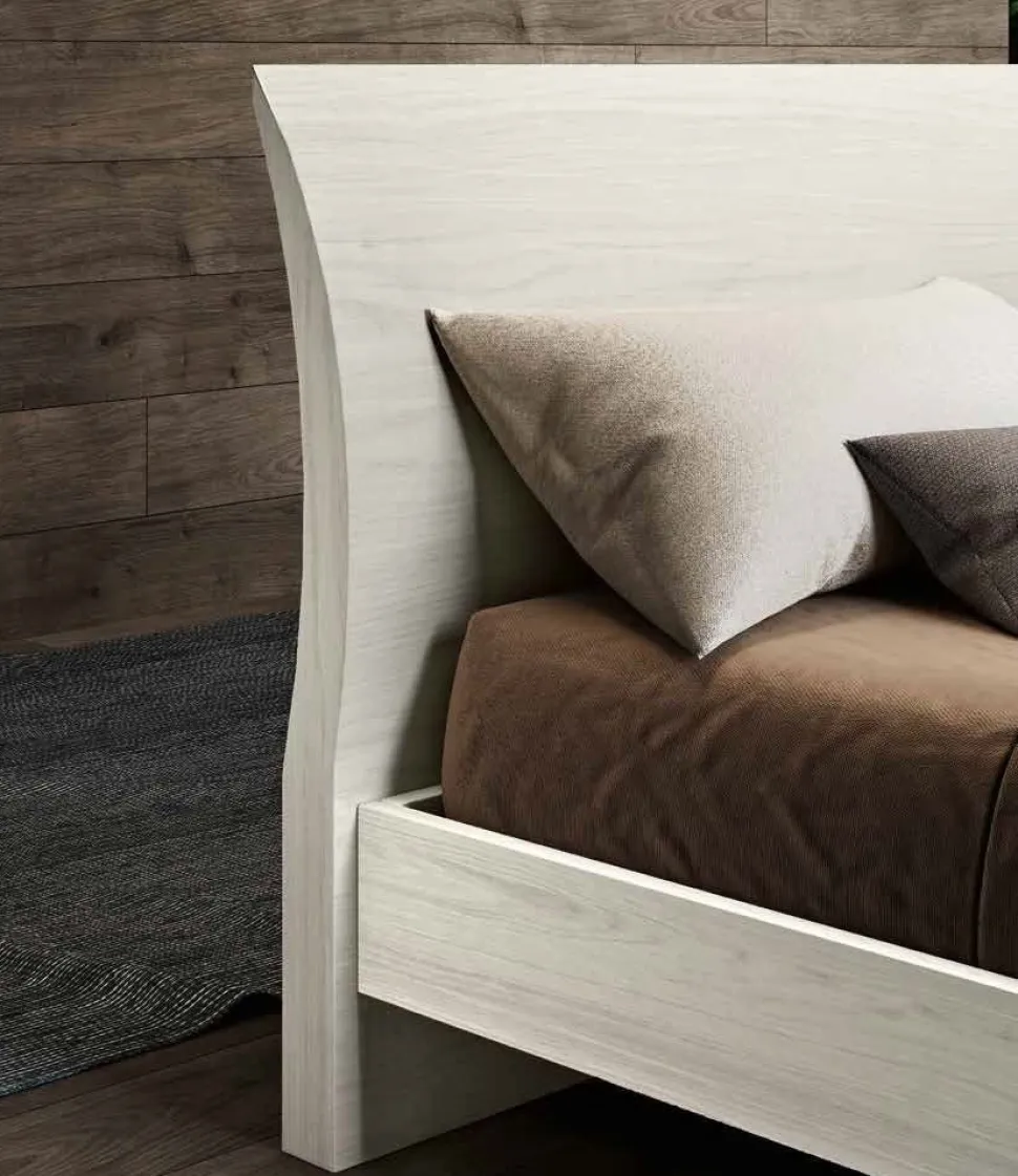 Letto matrimoniale moderno con testiera curva Bianco Frassino