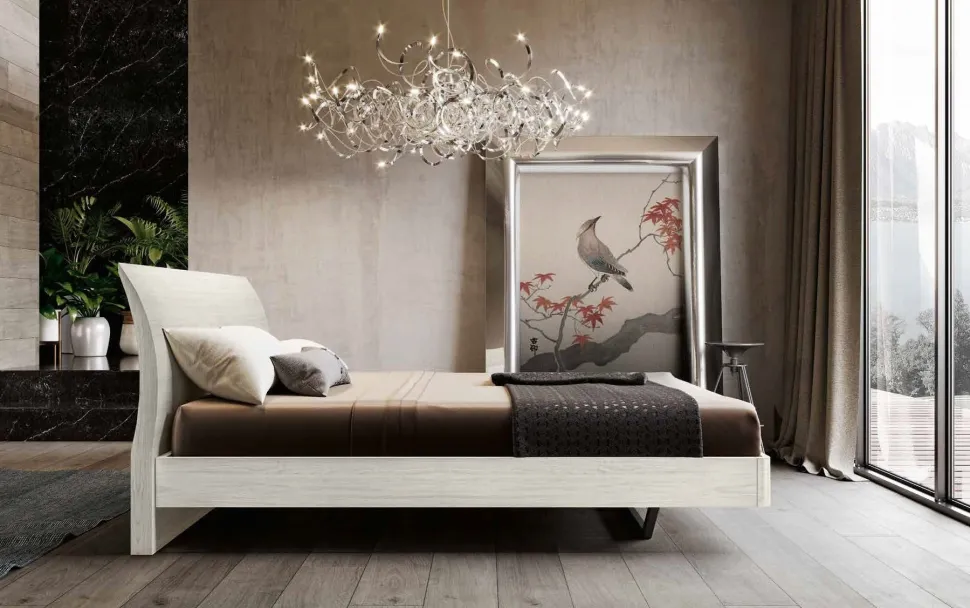 Letto matrimoniale moderno con testiera curva Bianco Frassino