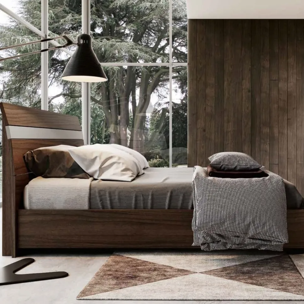Letto matrimoniale moderno con testiera curva e inserto in vari colori