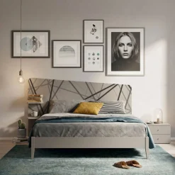 Letto Matrimoniale Moderno Corin con grafica e Mensole Integrate (Colori e Accessori Personalizzabili)
