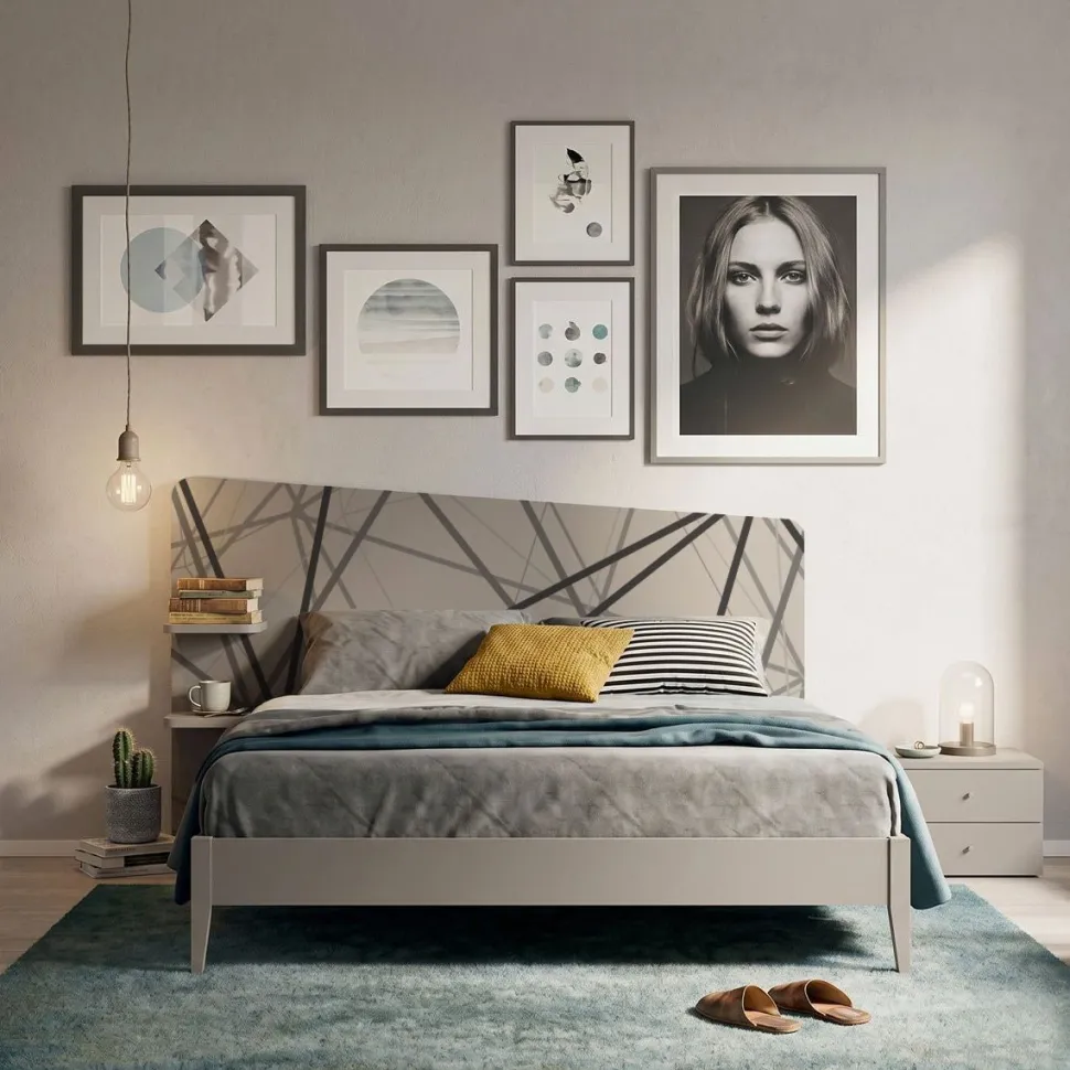 Letto Matrimoniale Moderno Corin con grafica e Mensole Integrate (Colori e Accessori Personalizzabili)