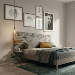 Letto Matrimoniale Moderno Corin con grafica e Mensole Integrate (Colori e Accessori Personalizzabili)