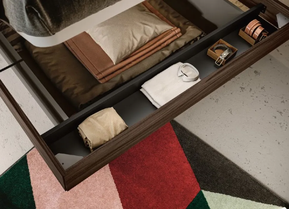 Letto matrimoniale moderno con testiera con vani contenitore disponibile in vari colori