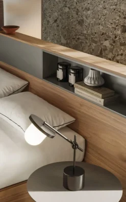 Letto matrimoniale moderno con testiera con vani contenitore disponibile in vari colori