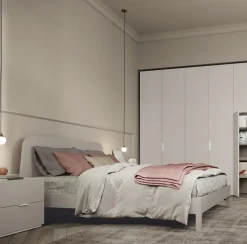 Letto matrimoniale moderno in legno in Finitura Canapa disponibile in 20 colori