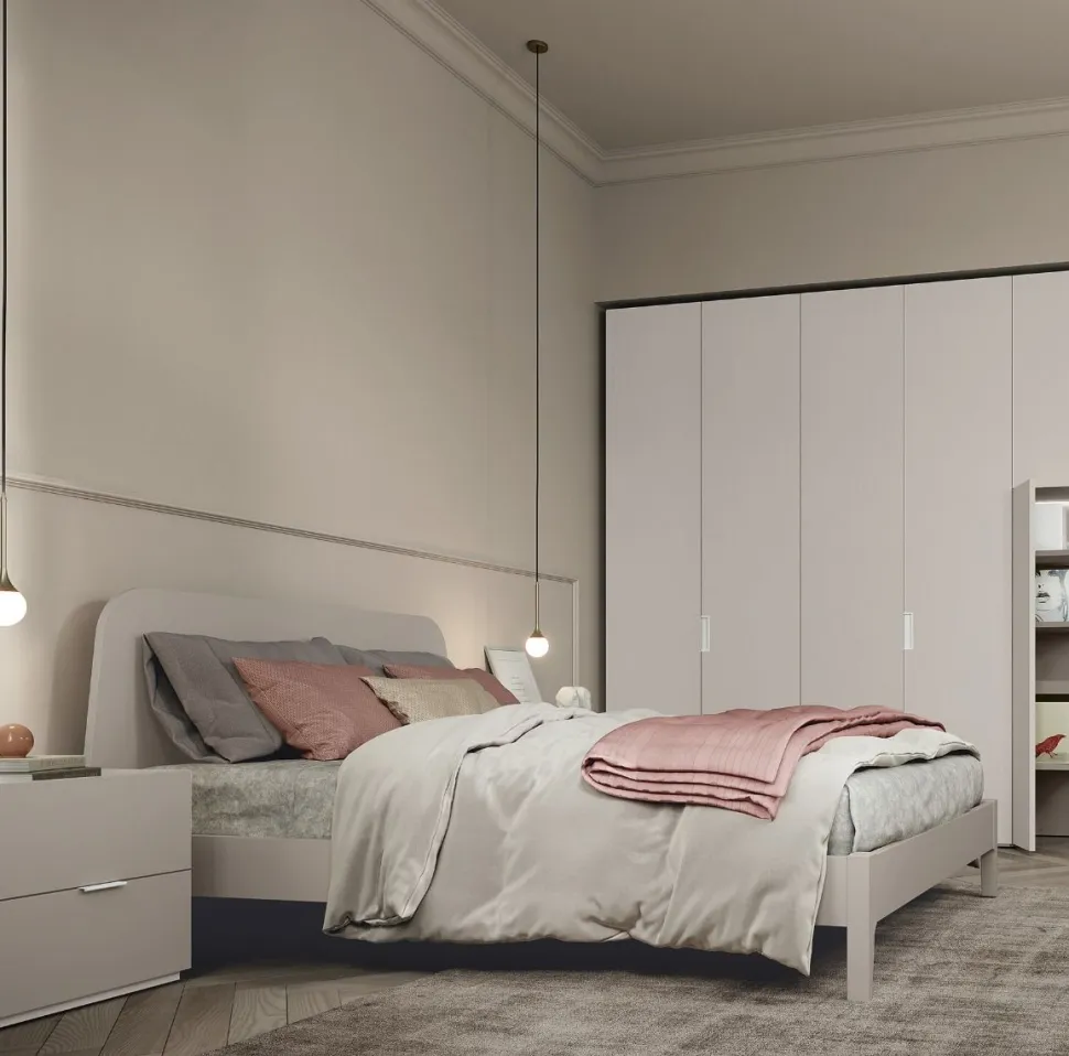 Letto matrimoniale moderno in legno in Finitura Canapa disponibile in 20 colori