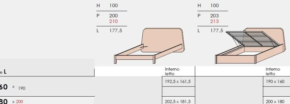 Letto matrimoniale moderno in legno in Finitura Canapa disponibile in 20 colori