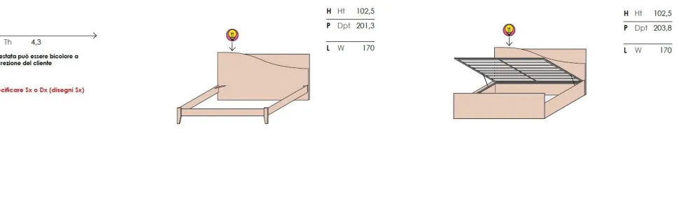 Letto Matrimoniale Moderno Rise (10 Colori Personalizzabili e LED Optional)