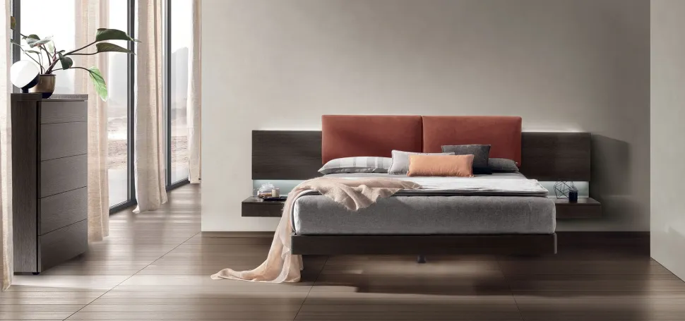 Letto matrimoniale sospeso con comodini integrati Plan disponibile in 2 misure e vari colori