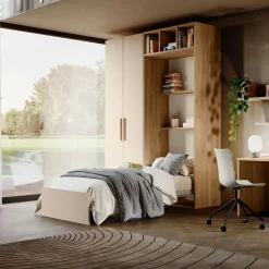Letto singolo a scomparsa salvaspazio con libreria disponibile in 2 misure e vari colori