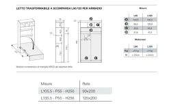 Letto singolo a scomparsa salvaspazio con libreria disponibile in 2 misure e vari colori