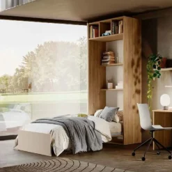 Letto singolo a scomparsa salvaspazio con libreria disponibile in 2 misure e vari colori