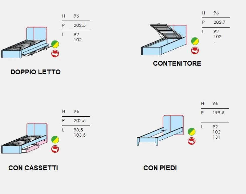 Letto Singolo bicolore Valdo linea Airone
