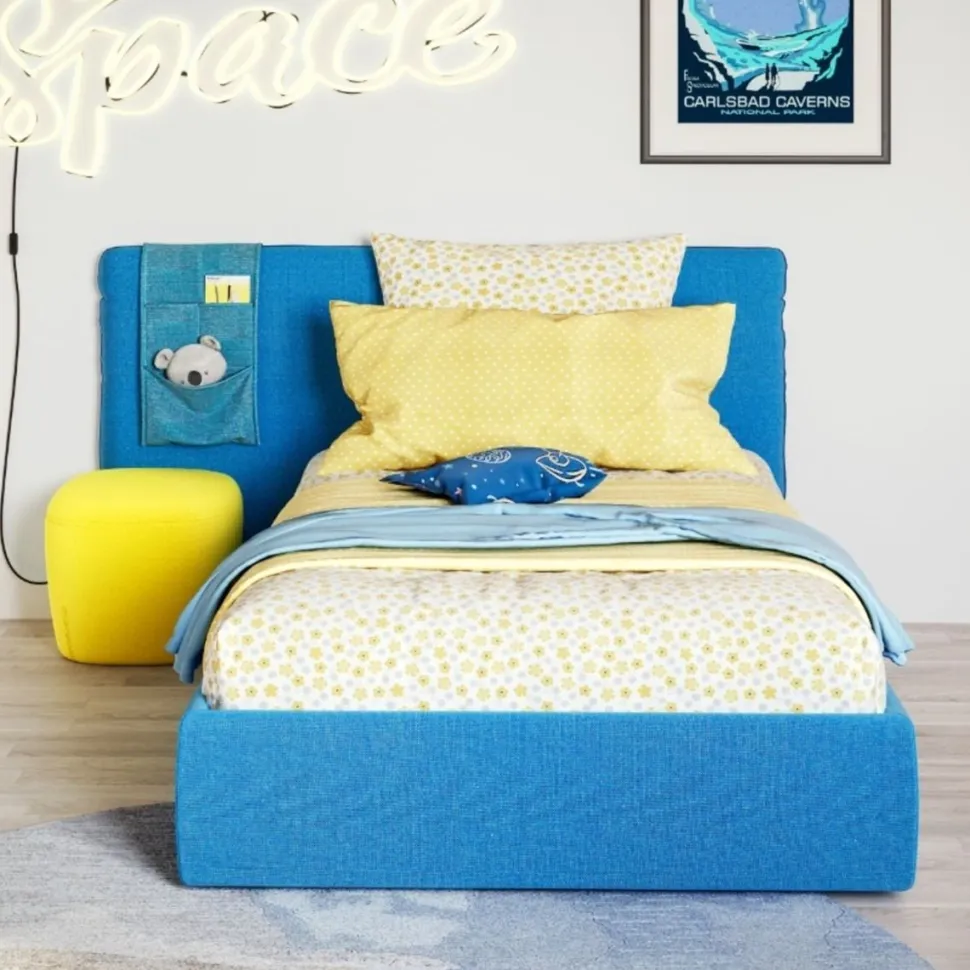 Letto singolo Billy linea Colorfull in Tessuto sfoderabile con Tasche