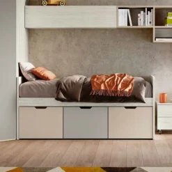 Letto singolo con cassetti contenitori finitura Bianco altea, Orzo e Grigio seta disponibile in vari colori