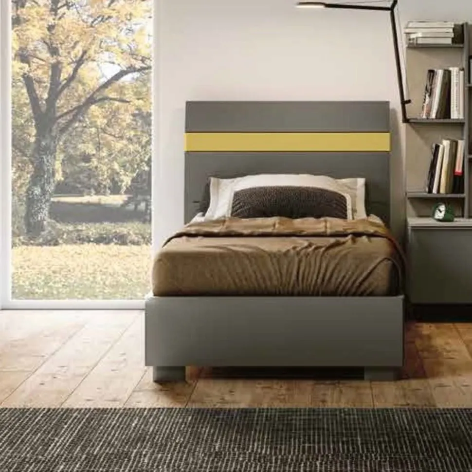 Letto singolo contenitore Grigio cenere e Giallo senape disponibile in 4 misure e vari colori
