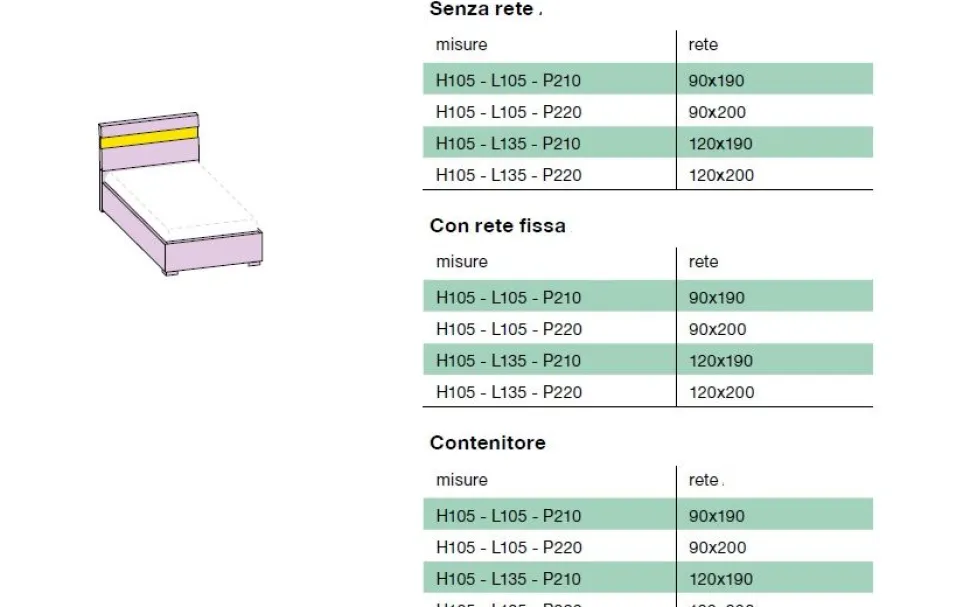 Letto singolo contenitore Grigio cenere e Giallo senape disponibile in 4 misure e vari colori