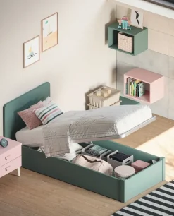 Letto singolo contenitore Verde alpi disponibile in 3 misure linea Arone