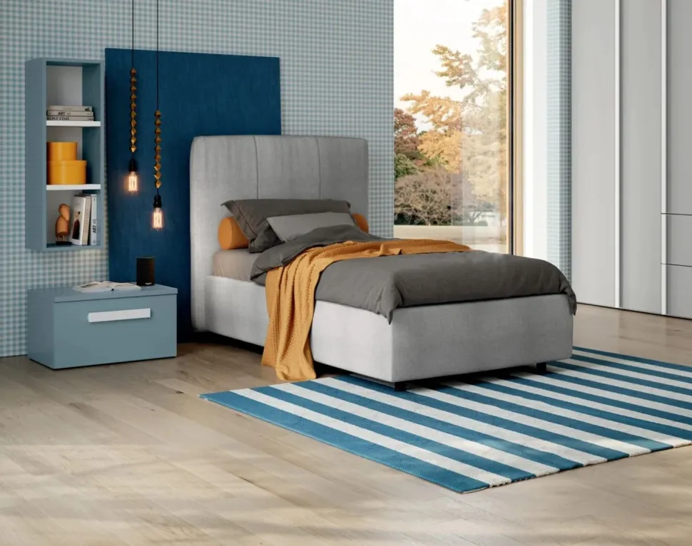 Letto Singolo imbottito in tessuto Apollo disponibile in vari colori