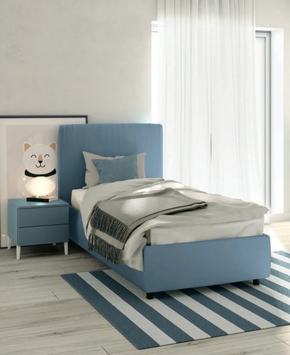 Letto Singolo imbottito in tessuto Apollo disponibile in vari colori