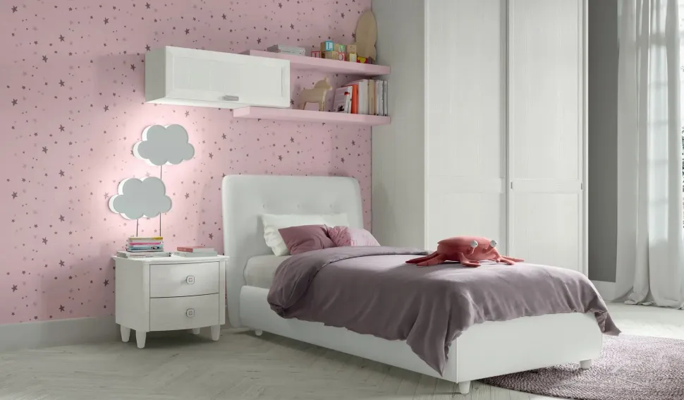 Letto singolo imbottito Kilt linea Omega disponibile in vari colori