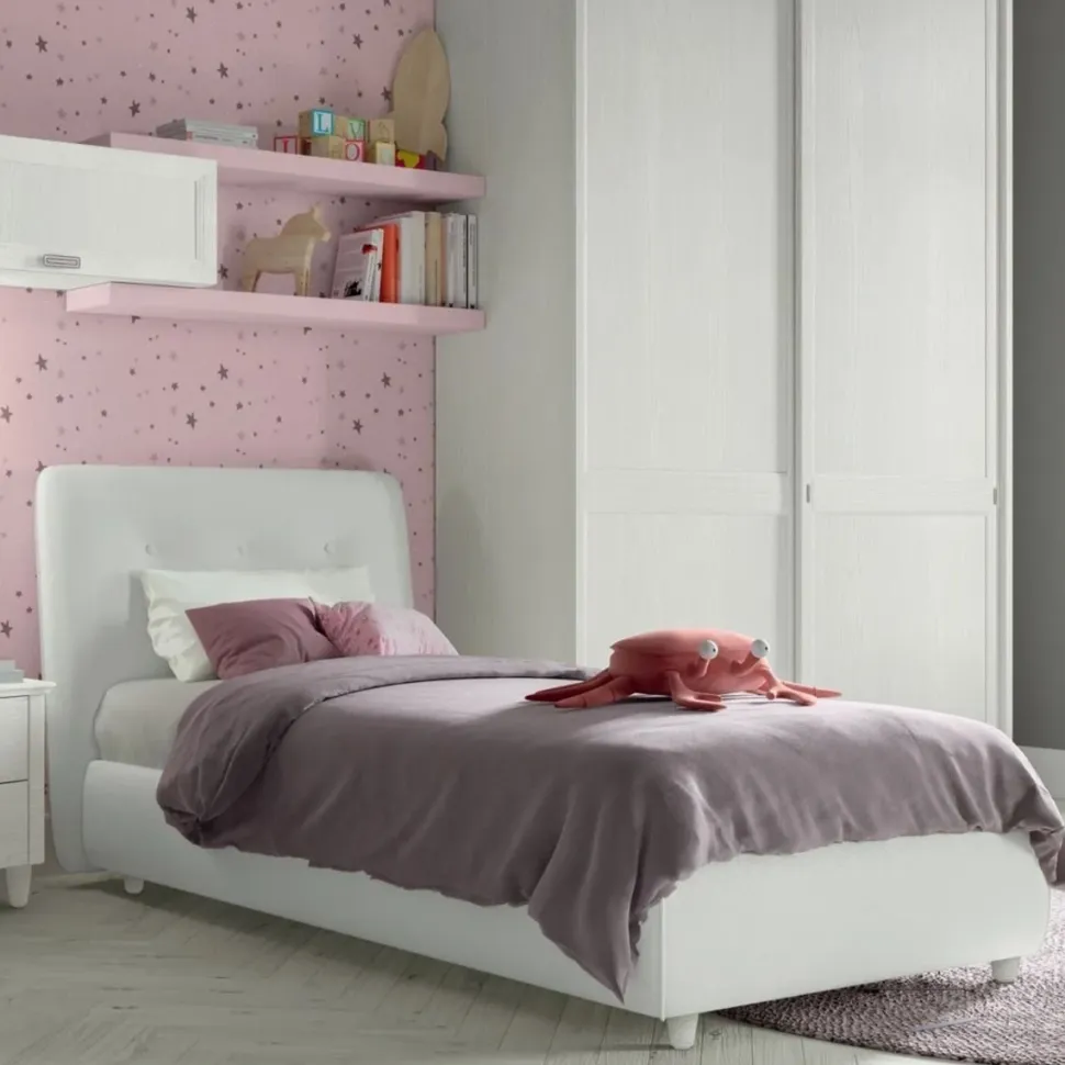Letto singolo imbottito Kilt linea Omega disponibile in vari colori