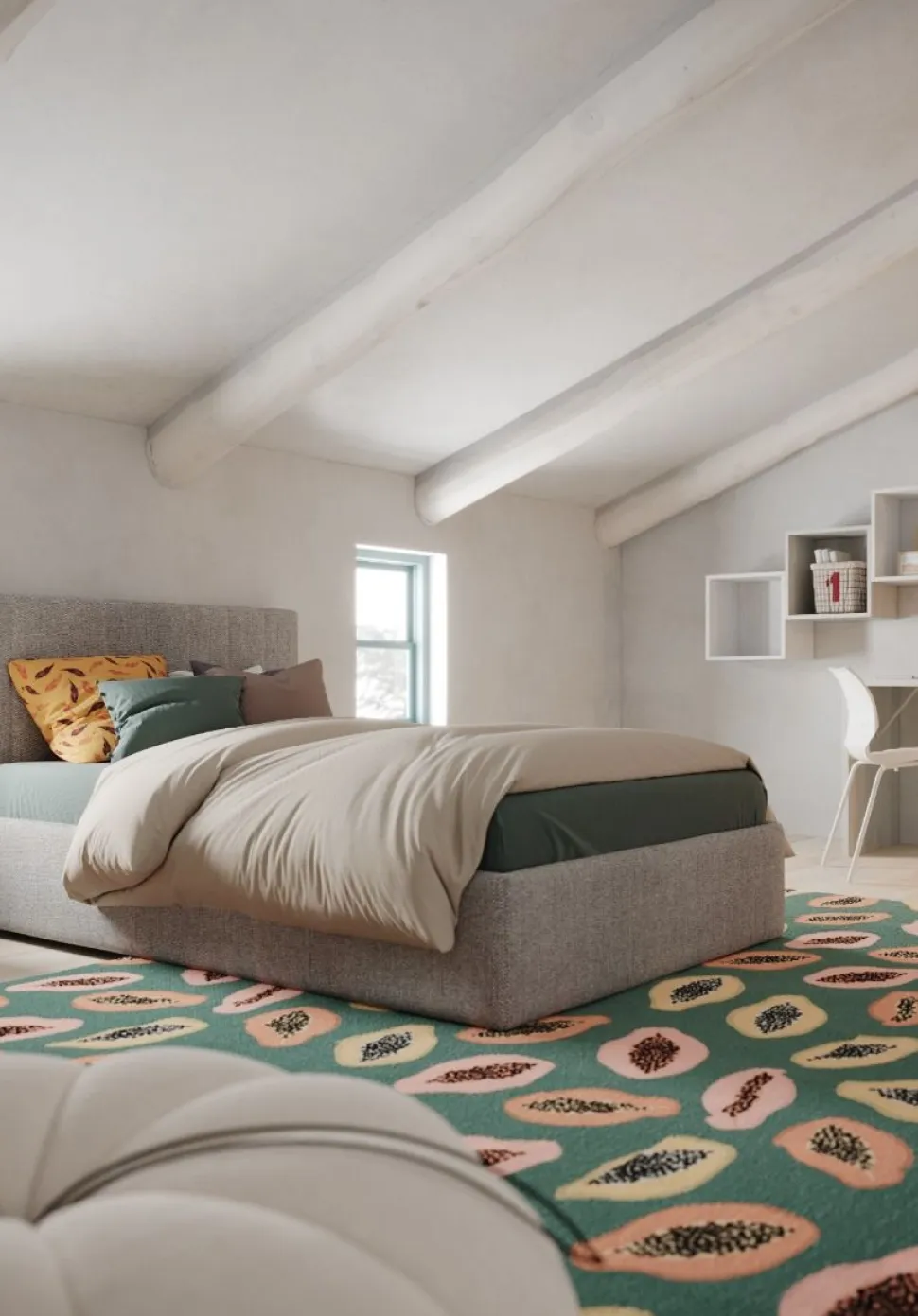 Letto singolo Linda linea Fly imbottito in tessuto