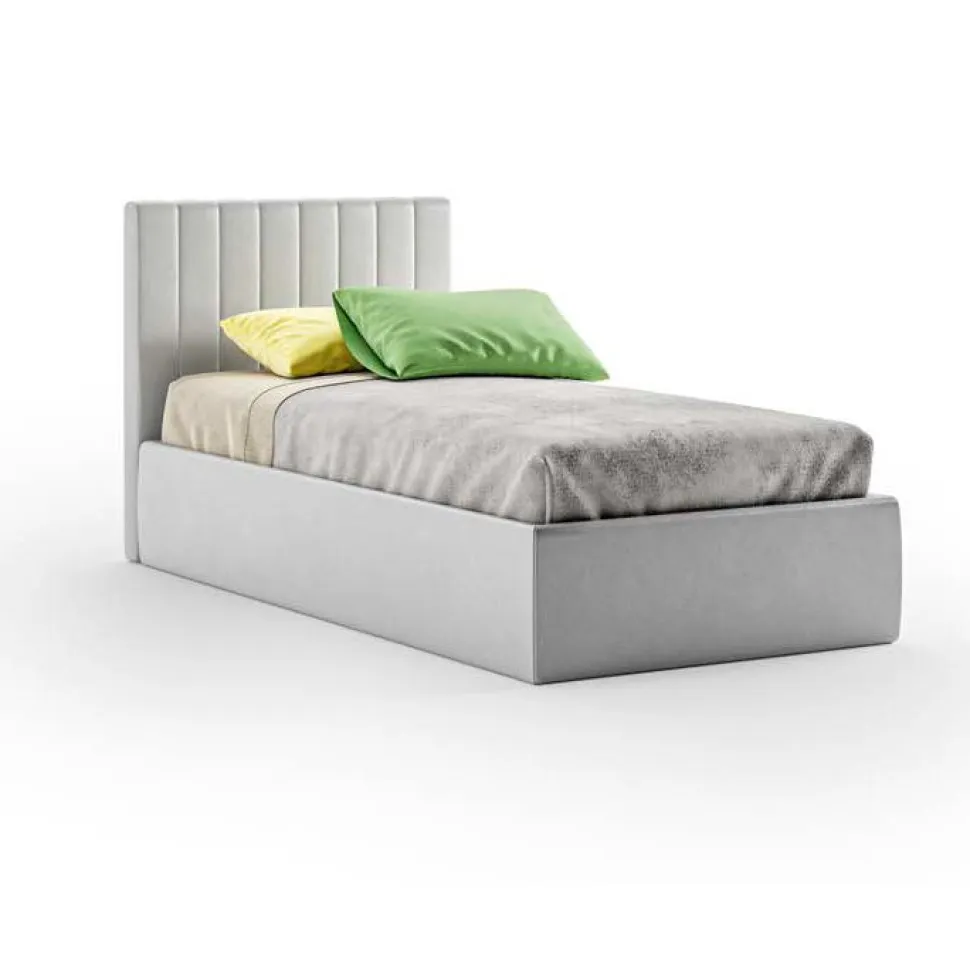 Letto singolo Linda linea Fly imbottito in tessuto