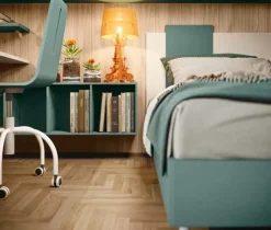 Letto Singolo Moderno con Testiera Sagomata Bicolore (Misure e Colori Personalizzabili)