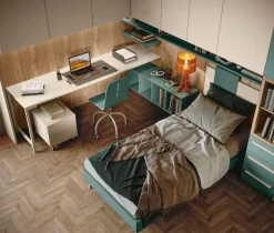 Letto Singolo Moderno con Testiera Sagomata Bicolore (Misure e Colori Personalizzabili)