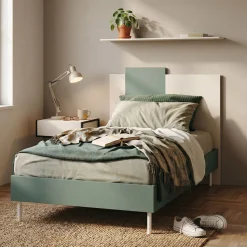 Letto Singolo Moderno con Testiera Sagomata Bicolore (Misure e Colori Personalizzabili)
