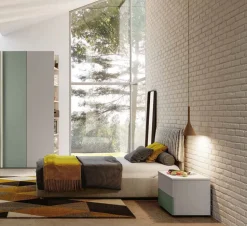 Letto singolo moderno con testiera in tessuto a righe e struttura imbottita Beige