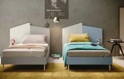 Letto singolo moderno in legno Bianco Frassino e Grigio con testiera asimmetrica bicolore disponibile in 4 misure e vari colori