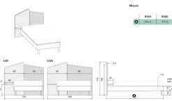 Letto singolo moderno in legno Bianco Frassino e Grigio con testiera asimmetrica bicolore disponibile in 4 misure e vari colori