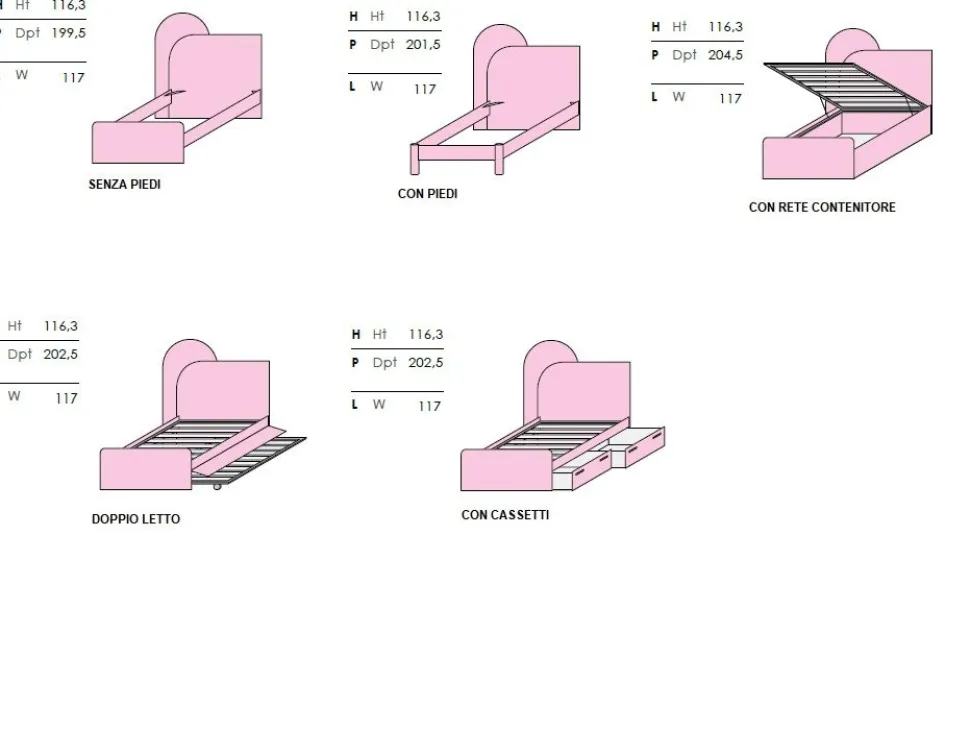 Letto singolo multifunzionale con testiera bicolore disponibile in 5 varianti e 13 colorazioni