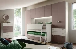 Letto singolo multifunzionale 3 letti e scrittoio estraibile in Carta da zucchero e Bianco altea disponibile in vari colori