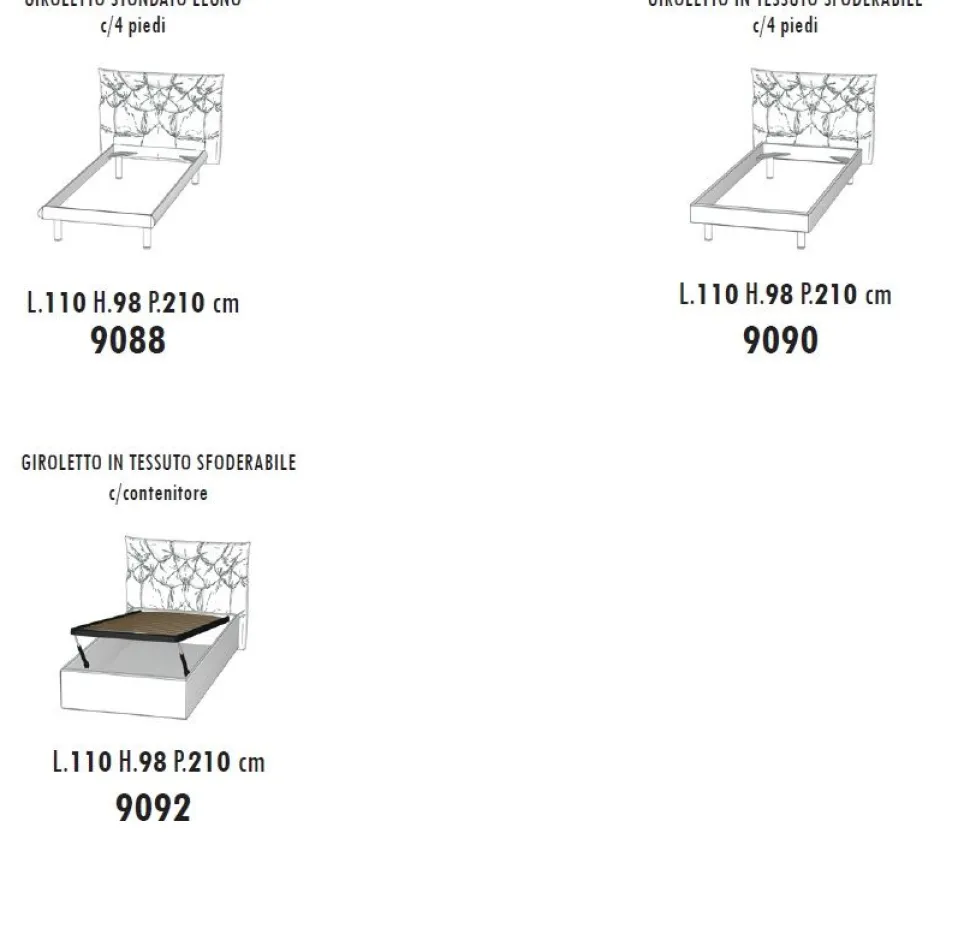Letto singolo Pool linea Fly imbottito in tessuto