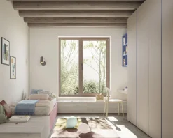 Letto singolo salvaspazio linea Airone con rete contenitore a doghe