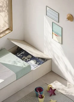 Letto singolo salvaspazio linea Airone con rete contenitore a doghe