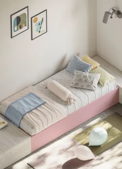 Letto singolo salvaspazio linea Airone con rete contenitore a doghe