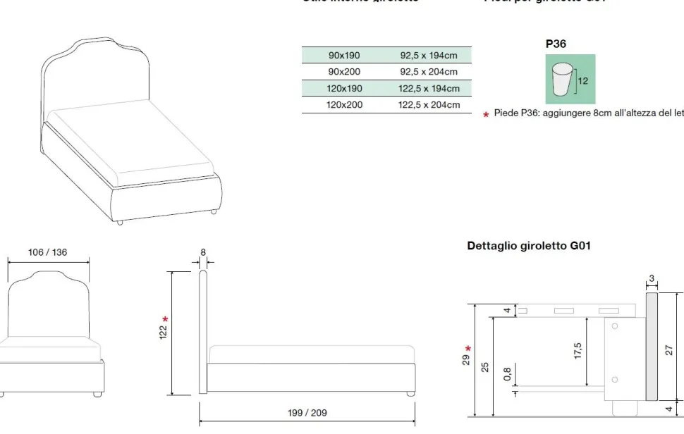 Letto singolo Verde Salvia con testiera sagomata disponibile in 4 misure e vari tessuti