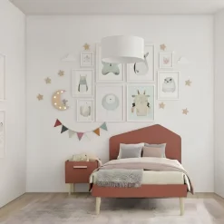 Letto una piazza e mezza con testiera sagomata geometrica Paolina linea Airone