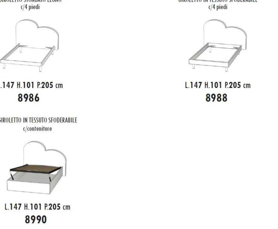 Letto una piazza e mezza Cuore linea Fly imbottito in tessuto