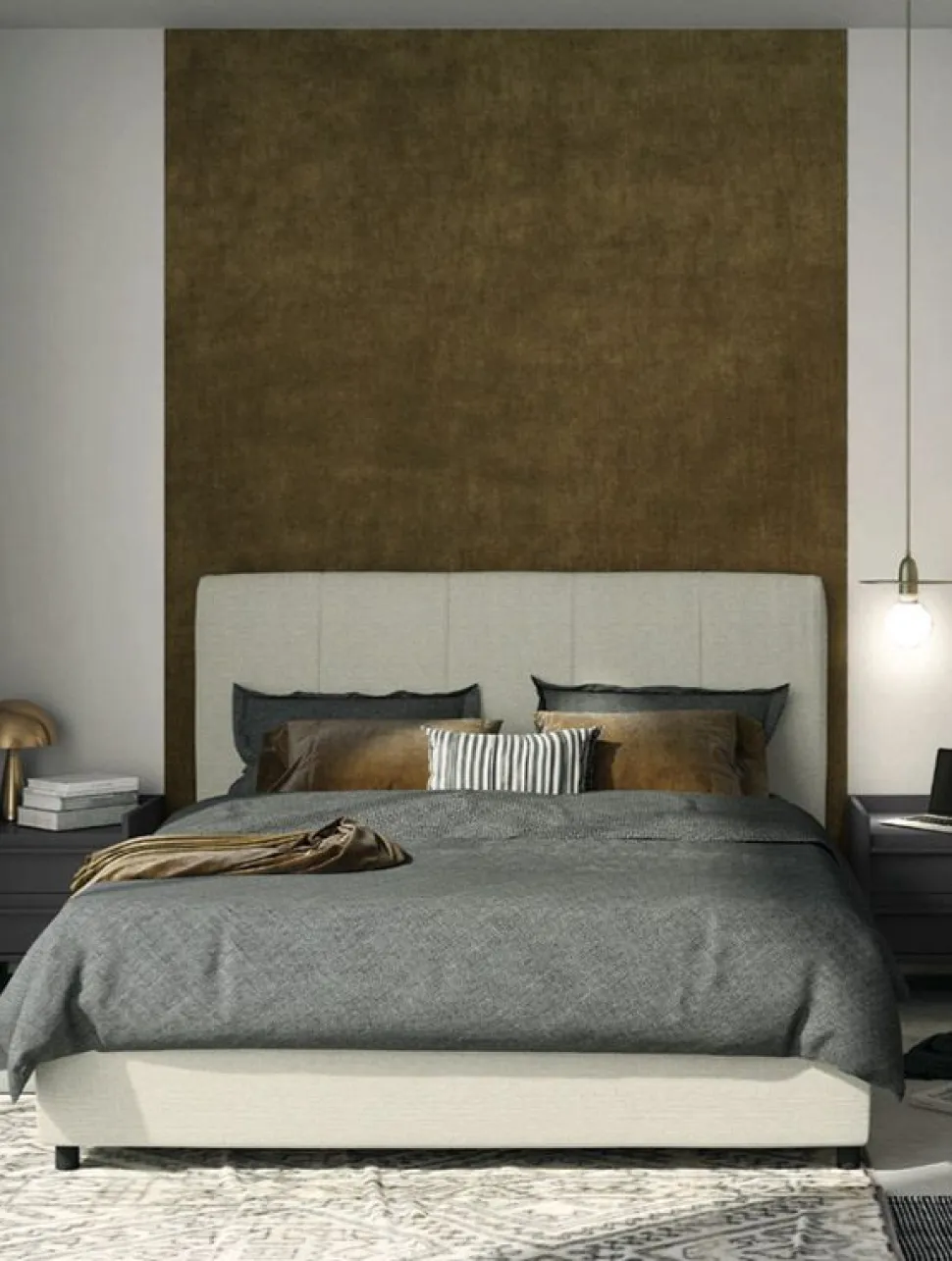 Letto una piazza e mezza imbottito in tessuto Apollo disponibile in vari colori