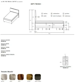 Letto una piazza e mezza in tessuto imbottito con vano contenitore disponibile in 5 colori