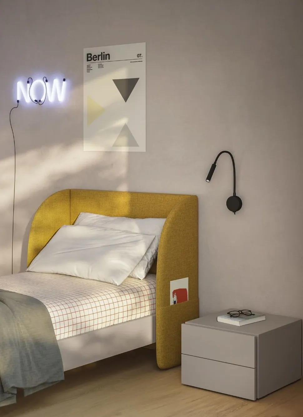 Letto una piazza e mezzo Box linea Airone con testiera imbottita