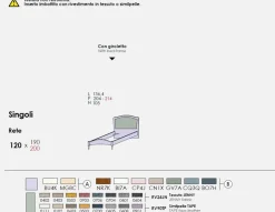 Letto una piazza e mezzo con inserto imbottito Meda linea Omega disponibile in vari colori
