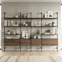Libreria a parete con pali in alluminio moderna componibile con cassetti disponibile in vari colori