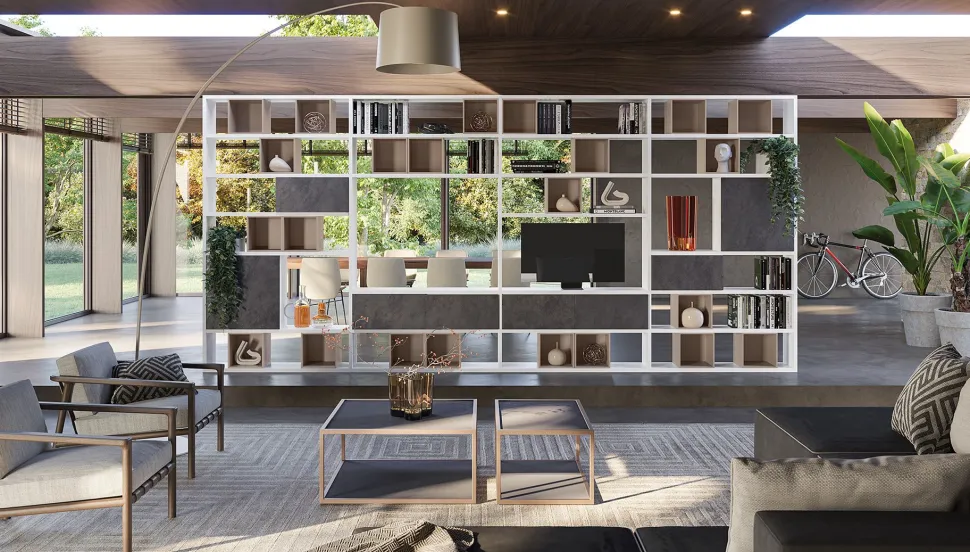 Libreria bifacciale componibile Living linea Contact disponibile in 30 colori